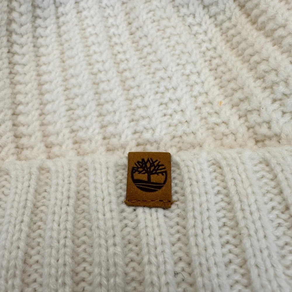 Timberland Beanie Women OS Cream White Sherpa Lined Pom Pom Winter Gorpcore
